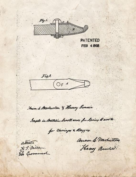 Metallic Scroll-Ends For Spring-Bars For Carriages Patent Print