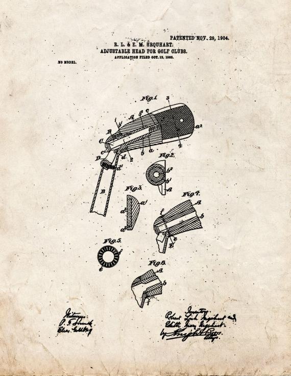 Adjustable Head for Golf Clubs Patent Print