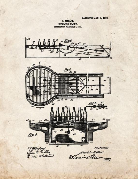 Bowling Alley Patent Print