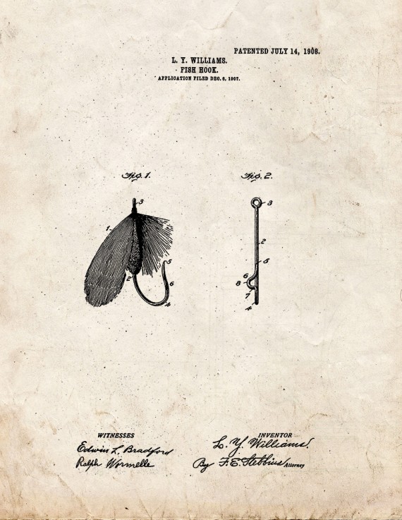 Fish Hook Patent Print