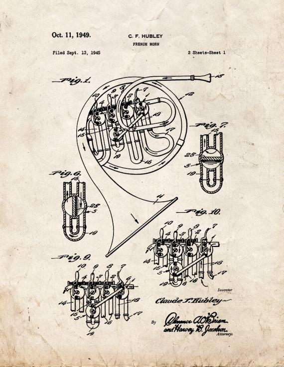 French Horn Patent Print