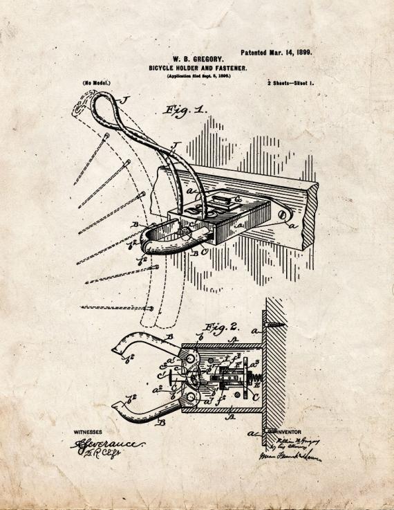 Bicycle Lock Patent Print