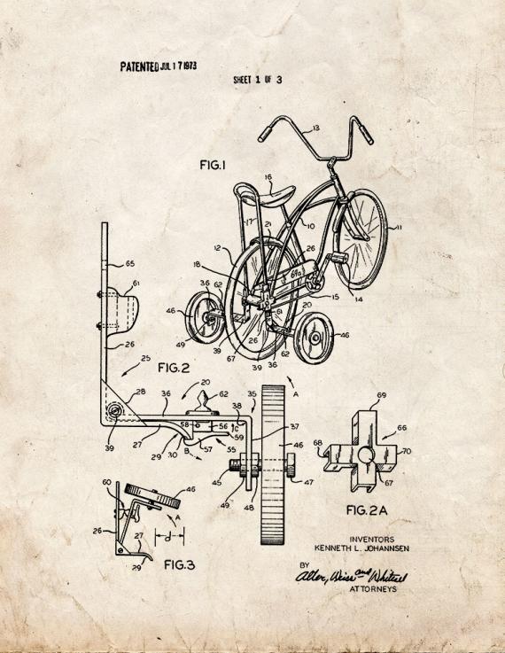 Retractable Bicycle Training Wheels Patent Print
