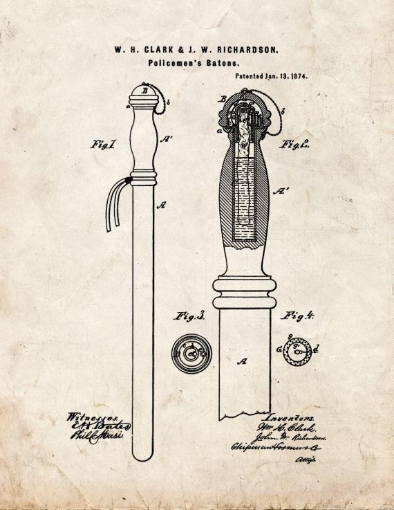 Policemen's Baton Patent Print