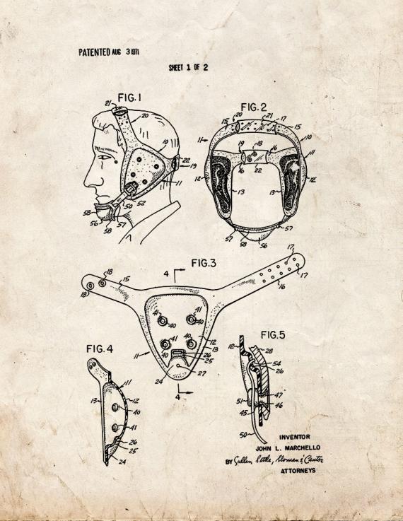 Wrestling Helmet Patent Print
