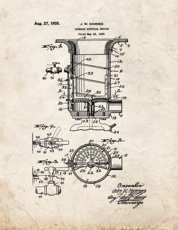 Garbage Disposal Device Patent Print