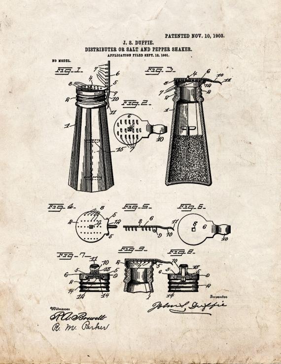 Salt and Pepper Shaker Patent Print