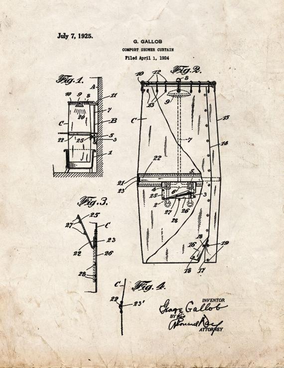 Comfort Shower Curtain Patent Print