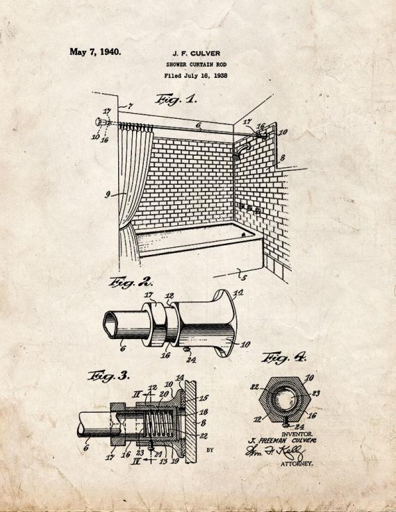 Shower Curtain Rod Patent Print