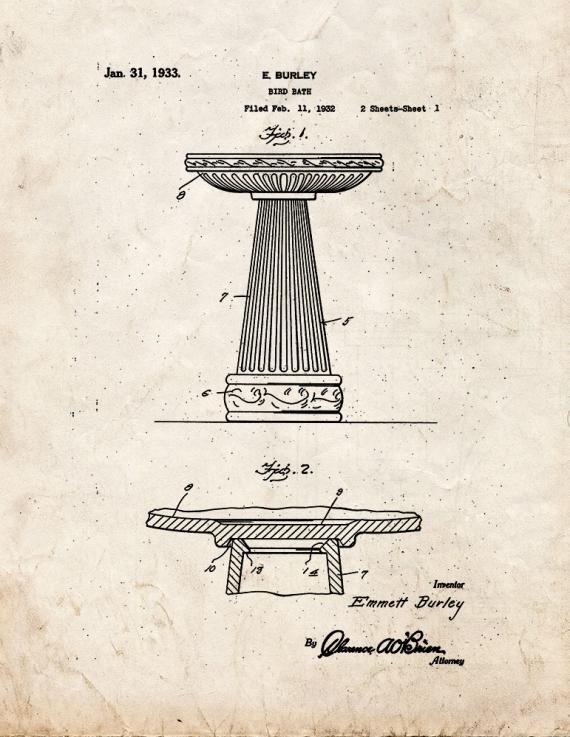 Bird Bath Patent Print