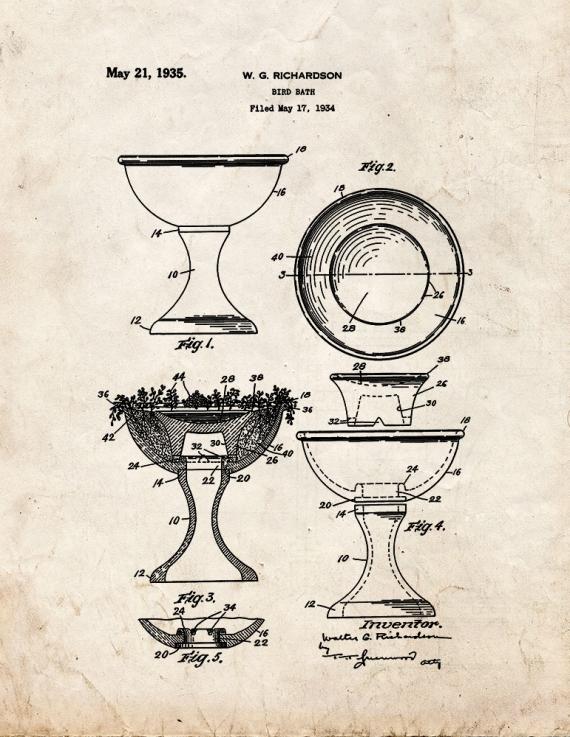 Bird Bath Patent Print