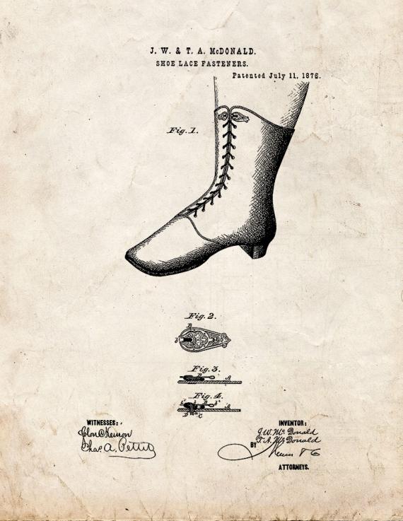 Shoe Lace Fasteners Patent Print