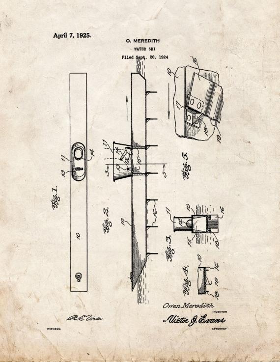 Water Ski Patent Print