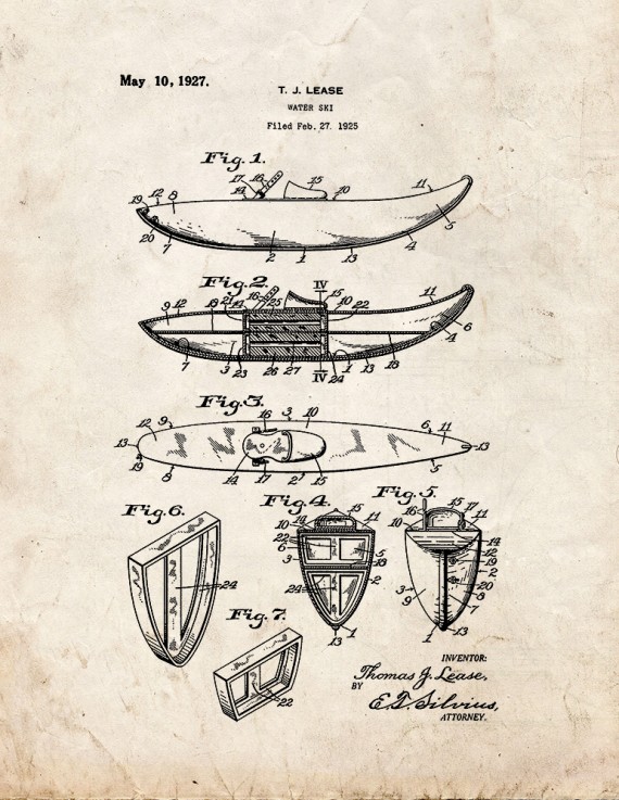 Water Ski Patent Print