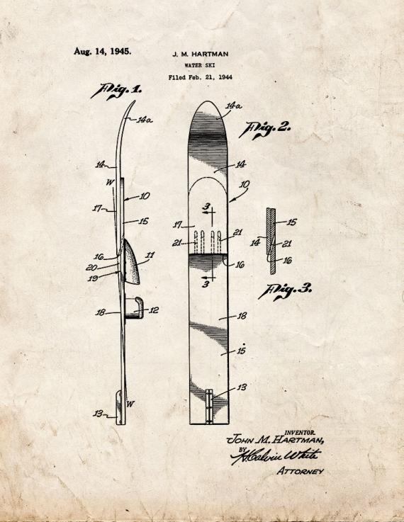 Water Ski Patent Print