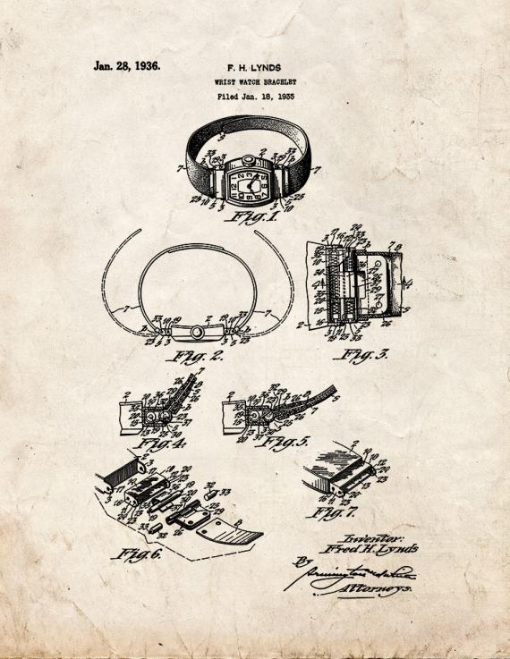 Wrist Watch Bracelet Patent Print