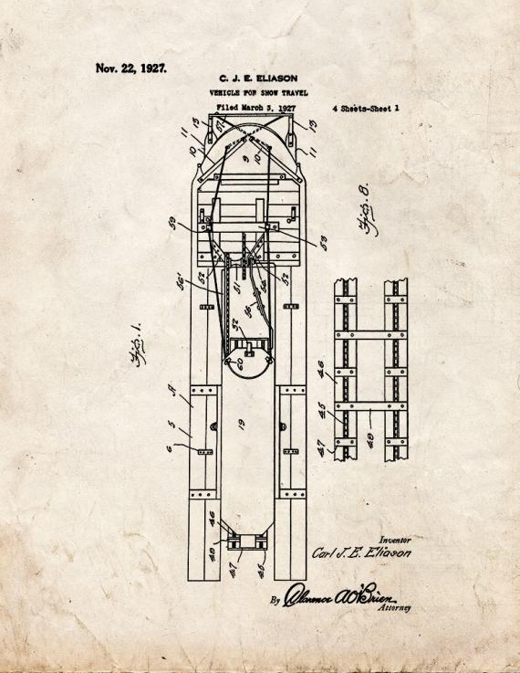 Snow Mobile Patent Print