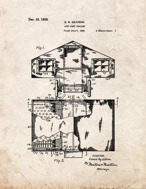 Auto Camp Trailer Patent Print