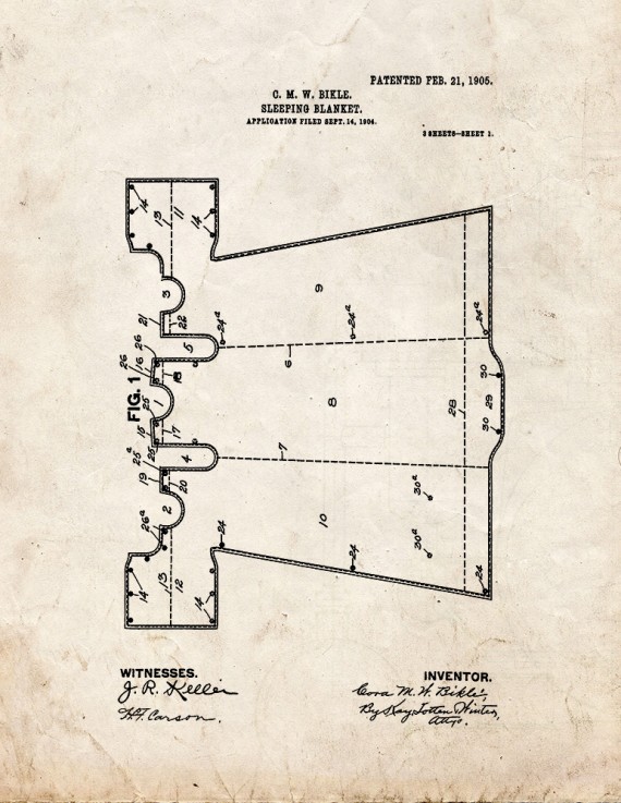 Sleeping Blanket Patent Print