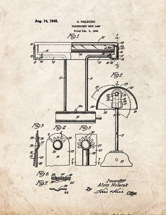 Fluorescent Desk Lamp Patent Print