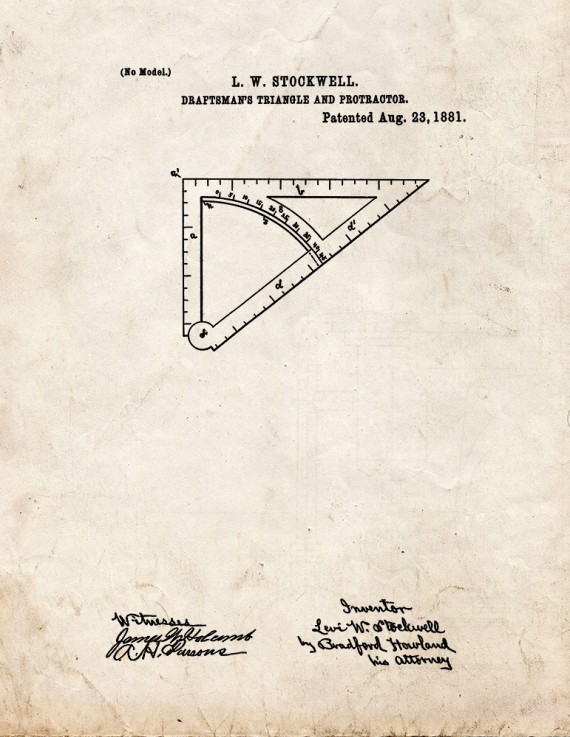 Draftman's Triangle And Protractor Patent Print