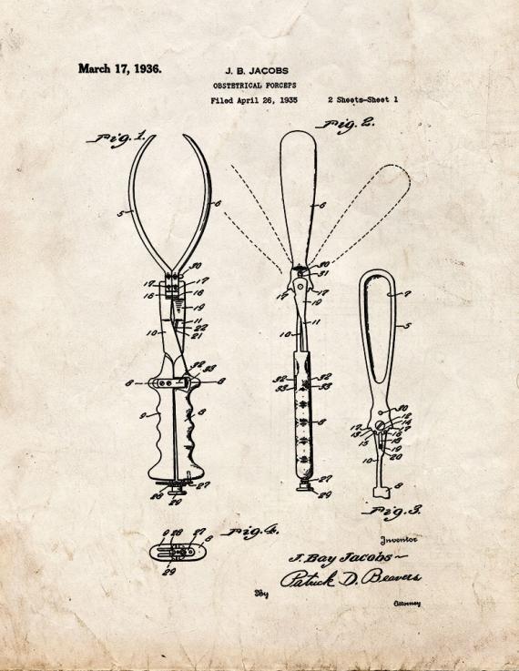 Obstetrical Forceps Patent Print