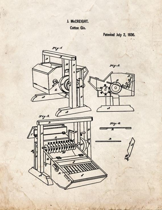 Cotton Gin Patent Print