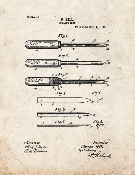 Curling Iron Patent Print