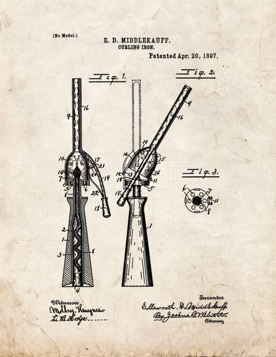 Curling Iron Patent Print