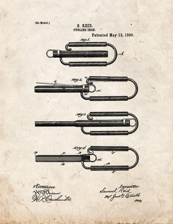 Curling Iron Patent Print