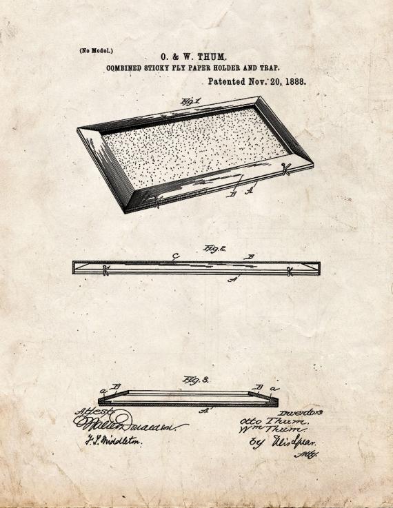 Combined Sticky Fly Paper Holder And Trap Patent Print