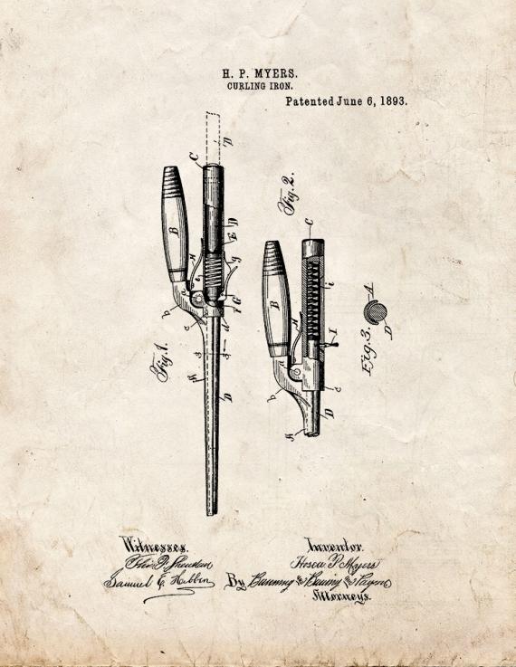 Curling Iron Patent Print
