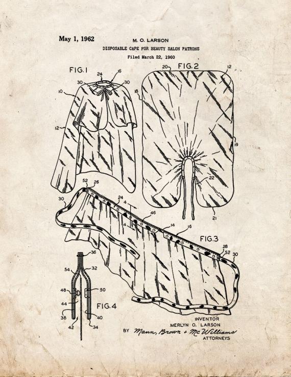 Disposable Cape for Beauty Salon Patrons Patent Print