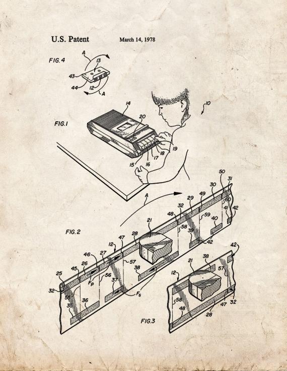 Cassette Tape Recorder Patent Print
