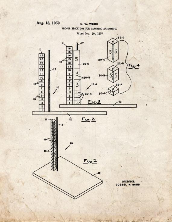 Add-Up Block Toy For Teaching Arithmetic Patent Print