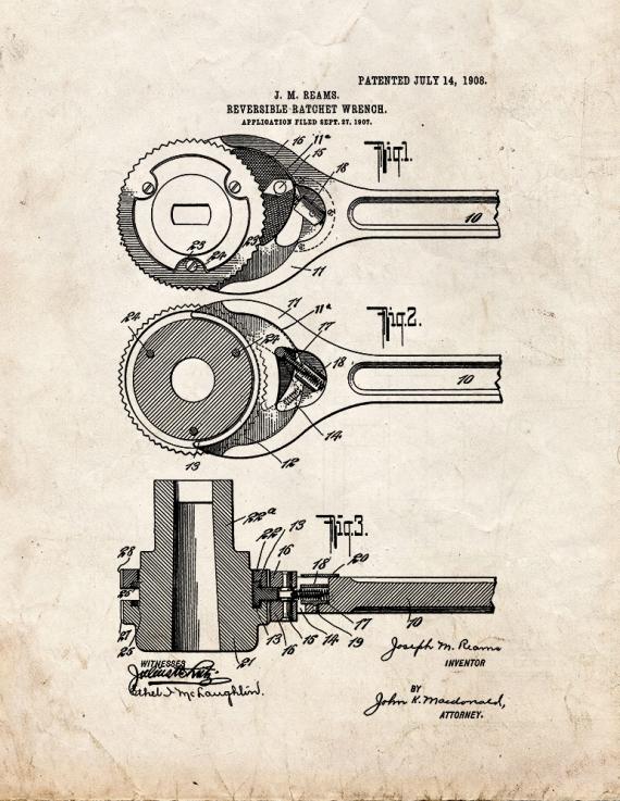Reversible Ratchet-wrench Patent Print