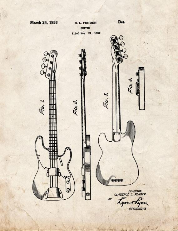 Clarence Fender Precision Bass Patent Print