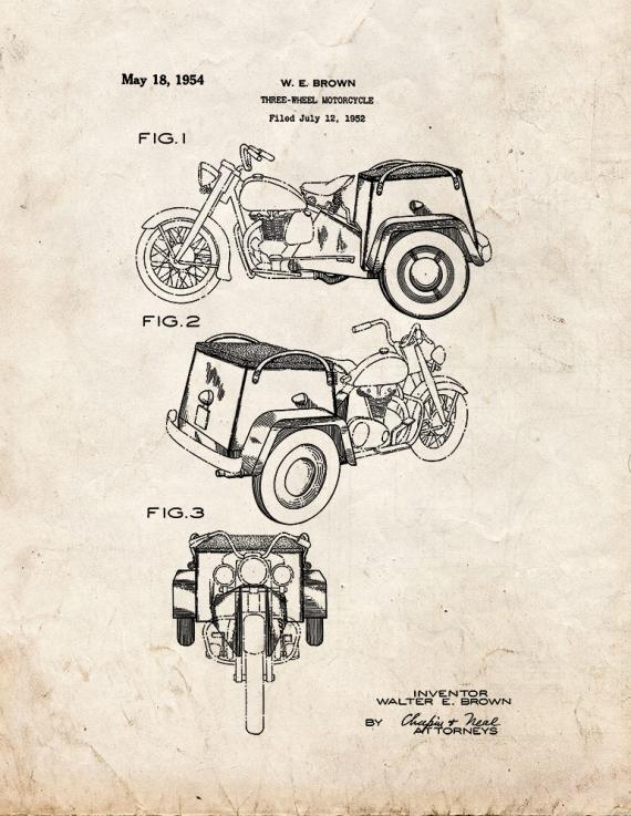 Three-wheel Motorcycle Patent Print