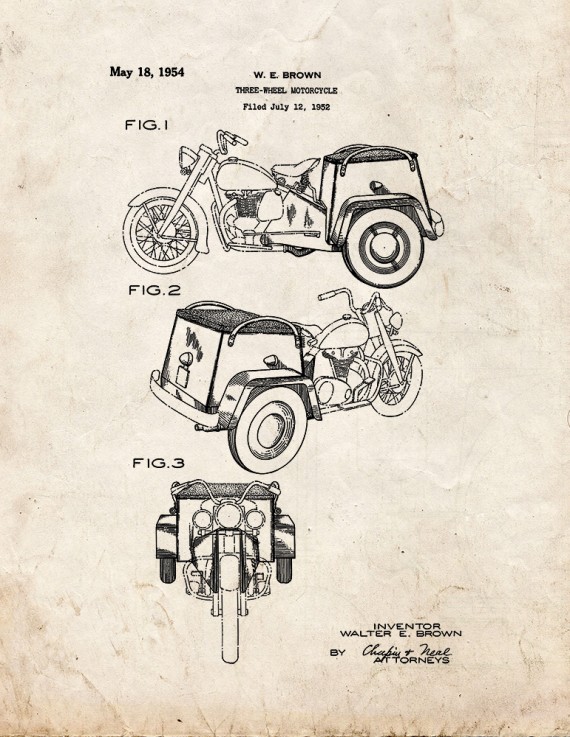 Three-wheel Motorcycle Patent Print