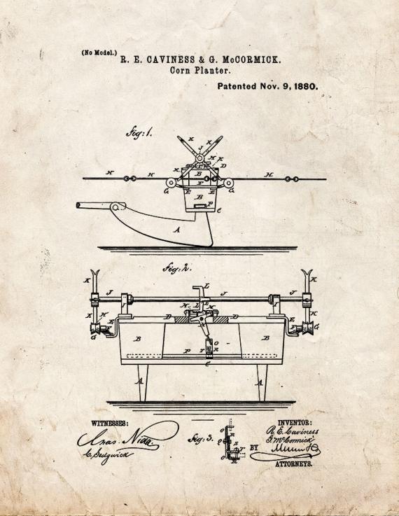 Corn Planter Patent Print