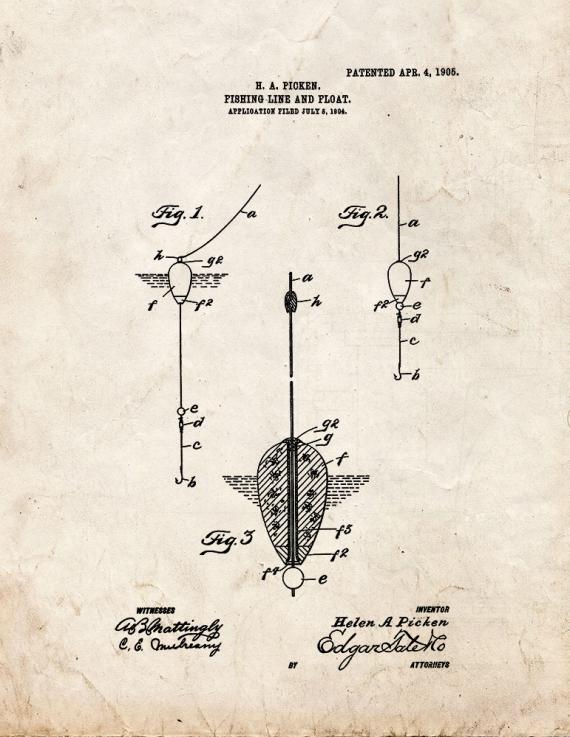 Fishing Line and Float Patent Print