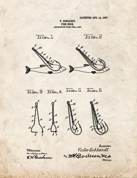 Fish Hook Patent Print