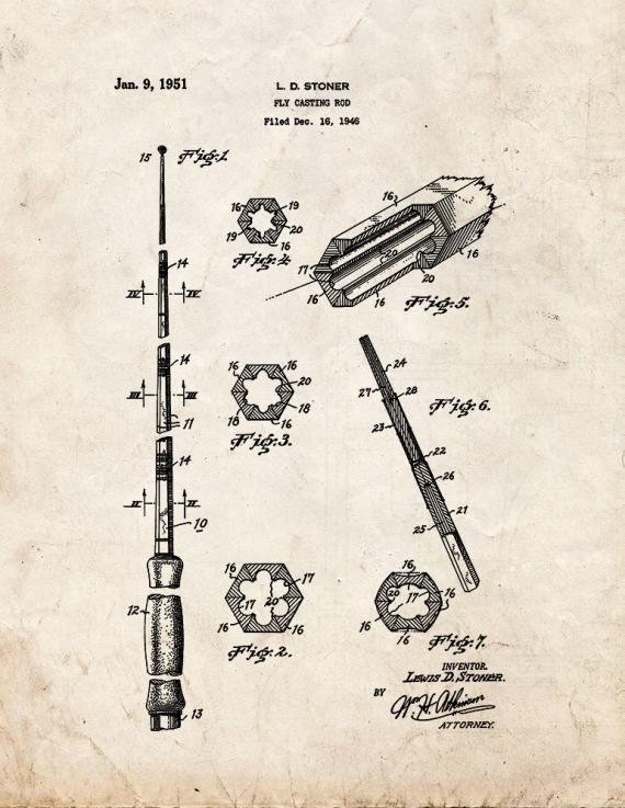 Fly Casting Rod Patent Print