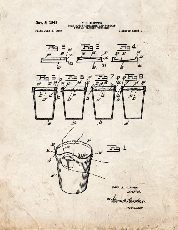 Tupperware Cup Patent Print