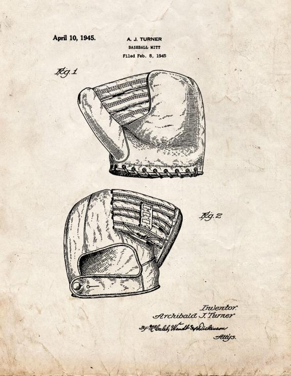 Baseball Mitt Patent Print