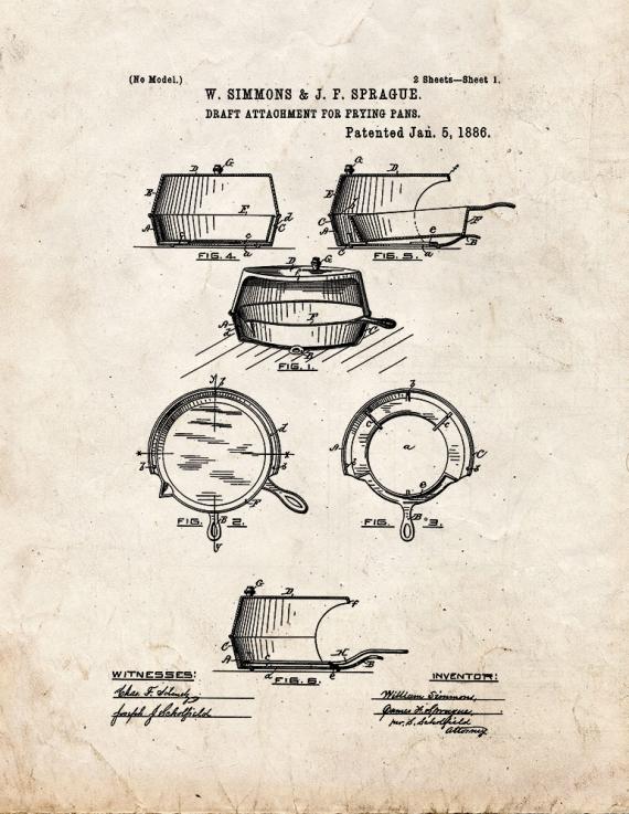 Draft Attachment For Frying Pans Patent Print