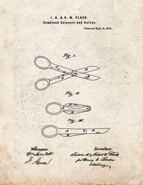 Combined Scissors And Knives Patent Print