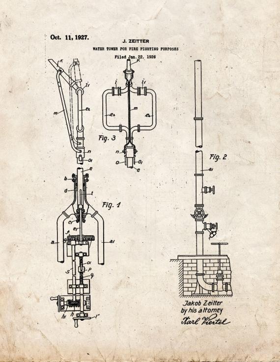 Firefighting Water Tower Patent Print