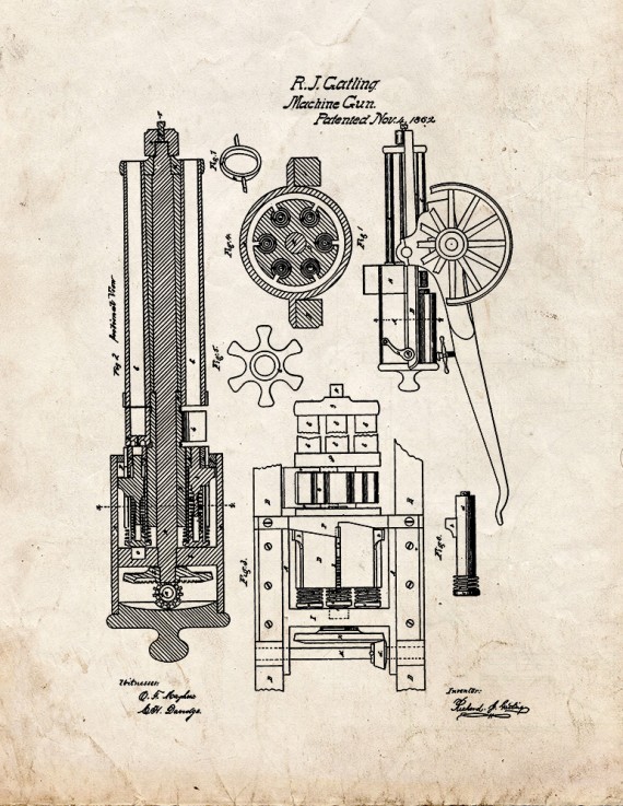 Gatling Machine Gun Patent Print