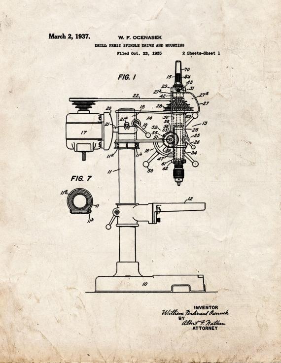 Drill Press Patent Print